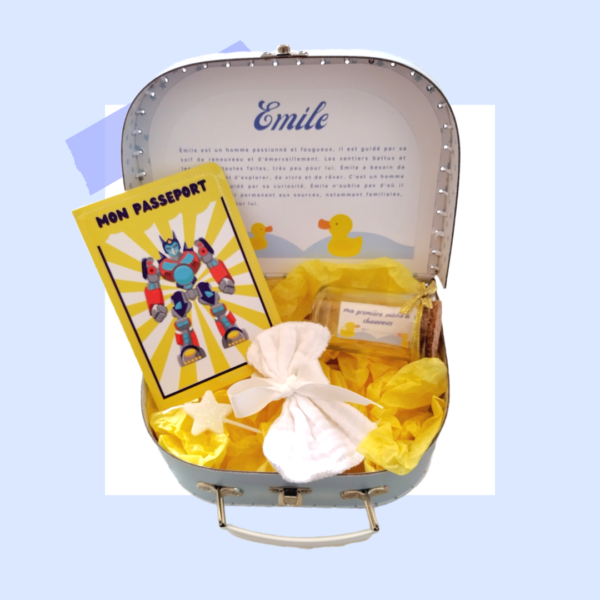 MINI COFFRET NAISSANCE 4 CADEAUX BLEU